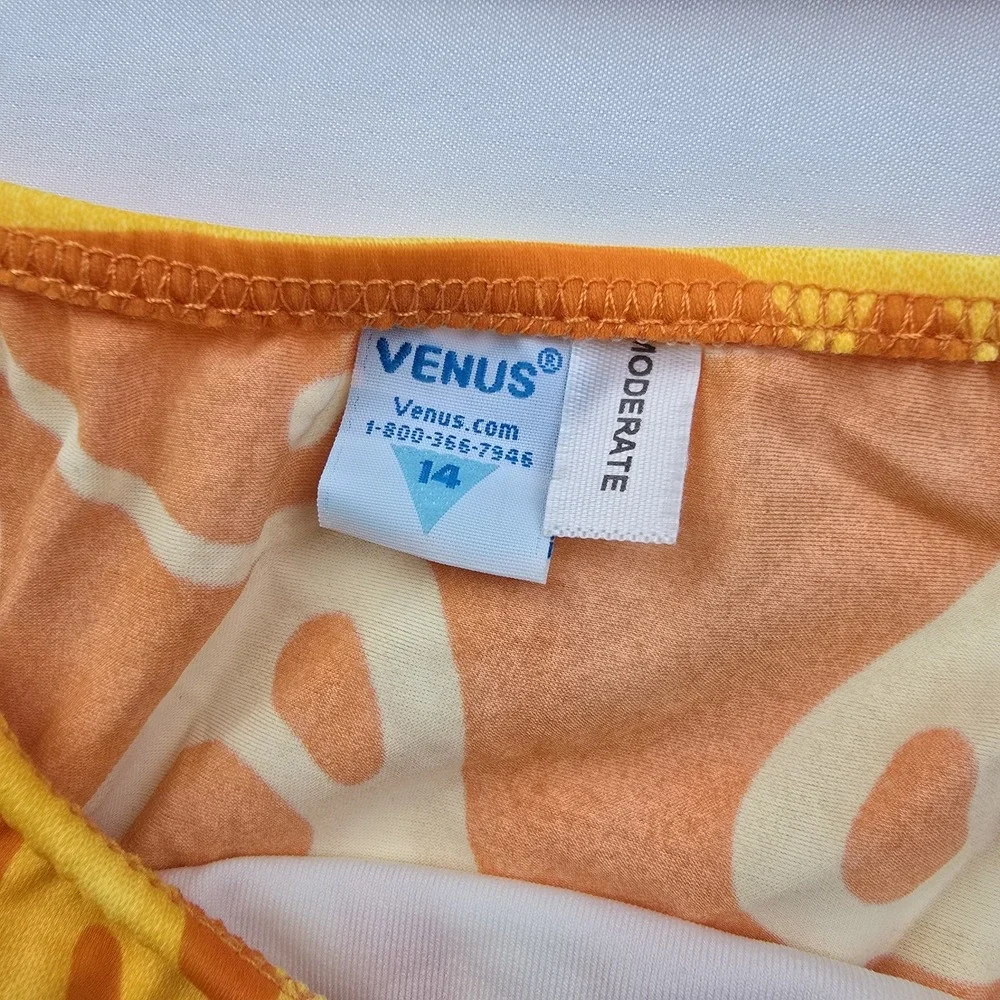 Venus Butterfly Print Tankini Swimsuit Set Womens L 14 Orange Yellow Halter Y2K